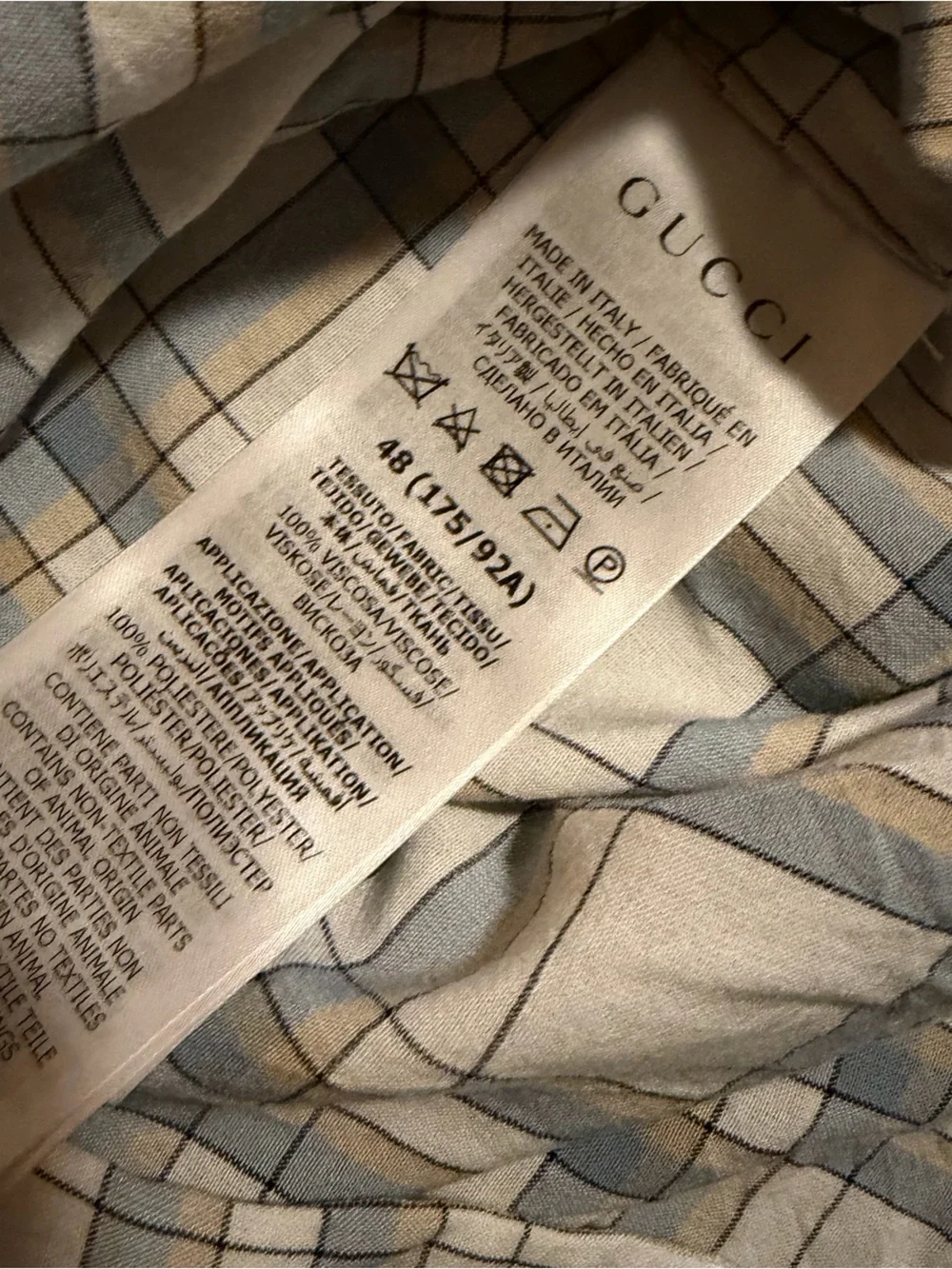 Gucci Short-Sleeve Plaid Button-Down Shirt - Light Blue & Cream Size 48 - XL